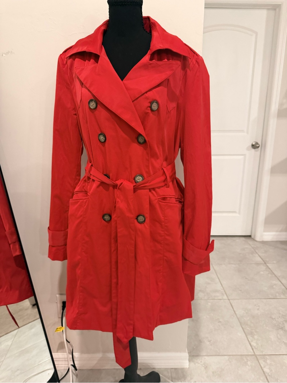 Cynthia Rowley Red Double-Breasted Classic Modern Trench Coat